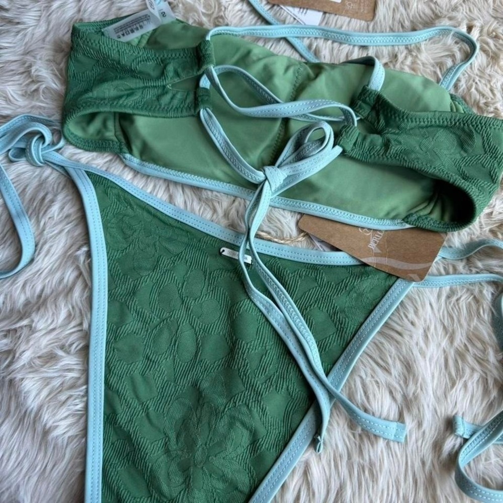 Berlook Floral Jacquard X Cross Bikini Dark Green Blue SMALL NWT - Picture 7 of 7